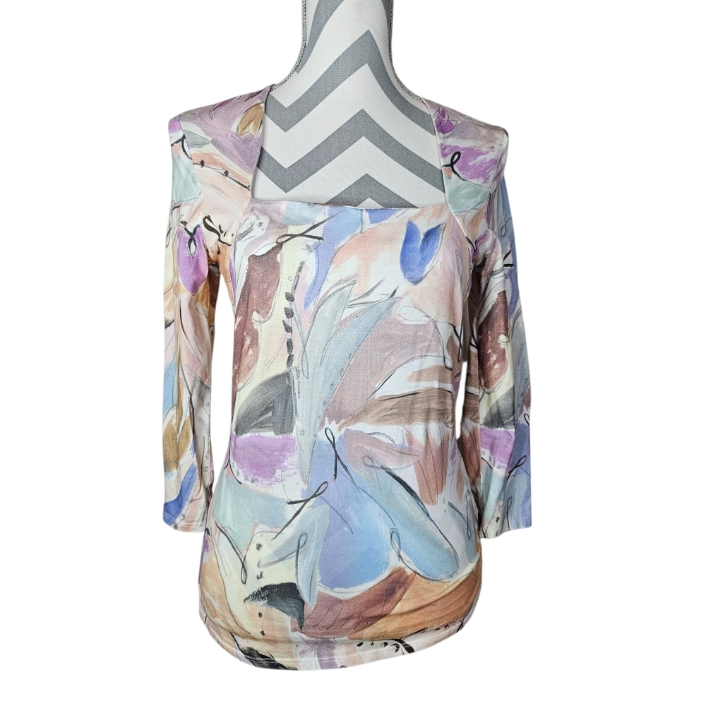 Ted Baker London "Devinah" Abstract Art Floral Square Neck Top Size 2‎ US 6